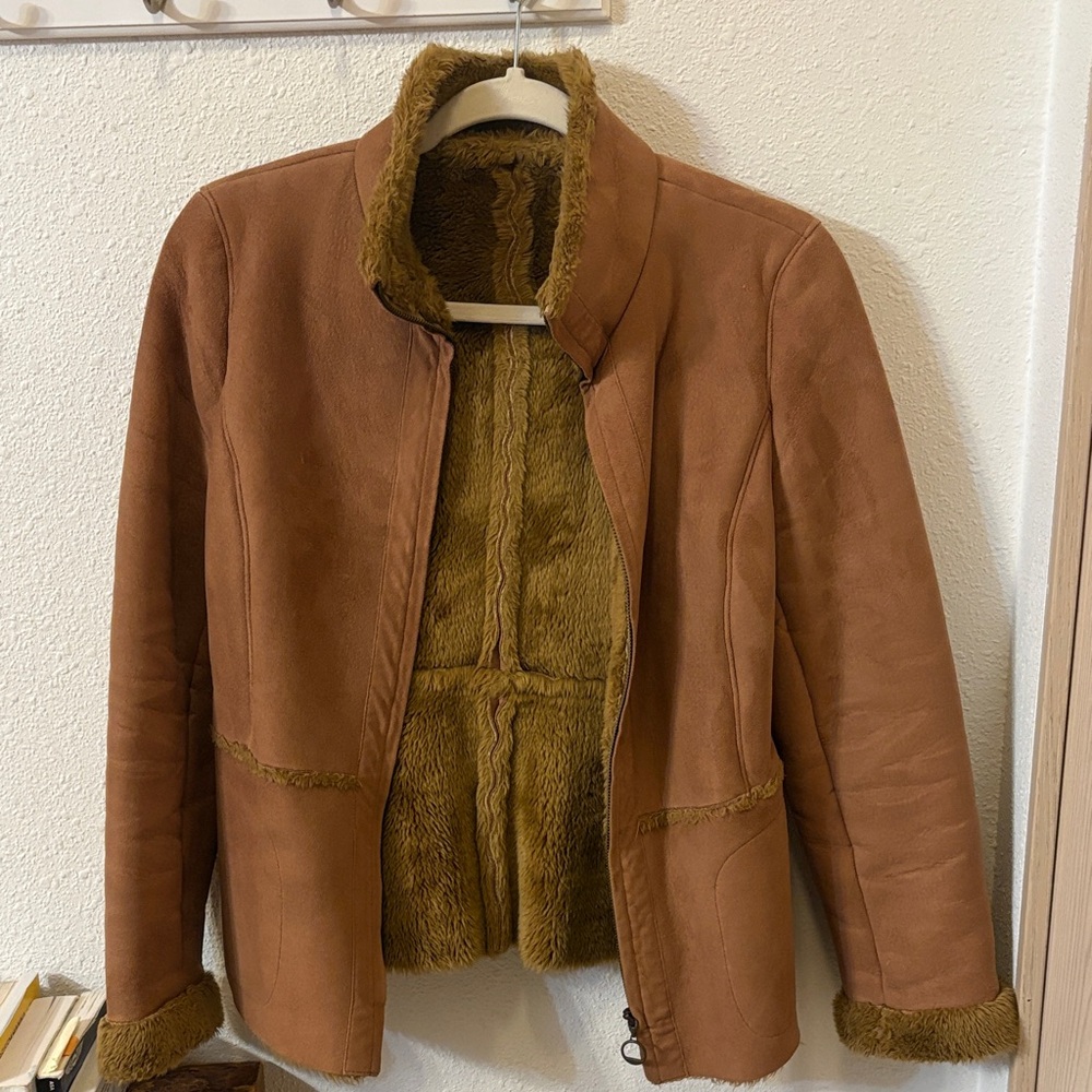 Women's Brown Teddy Jacket with Faux Fur